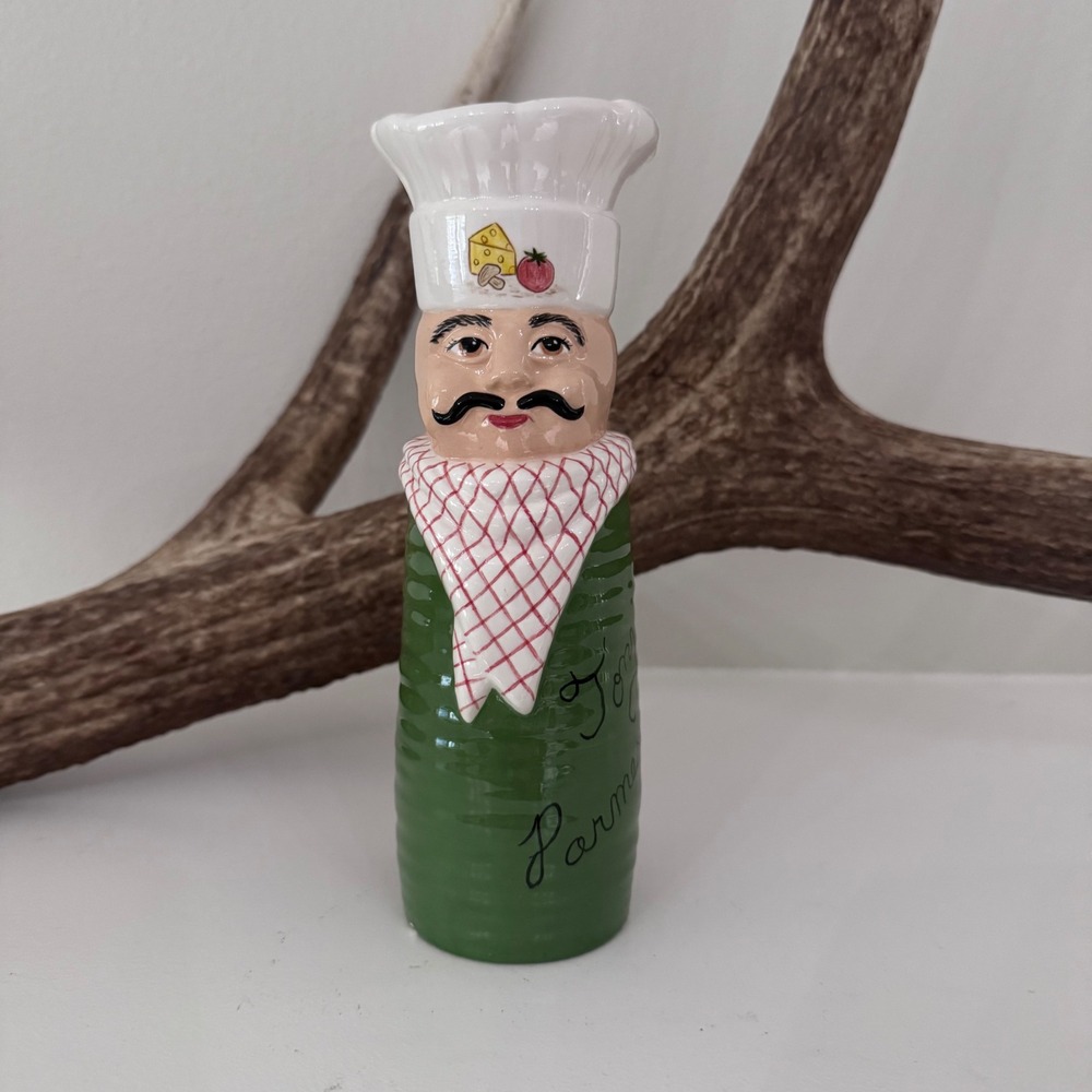 Tony's Parmesan Italian Chef Ceramic Shaker Green Hand Painted Kitchen Decor